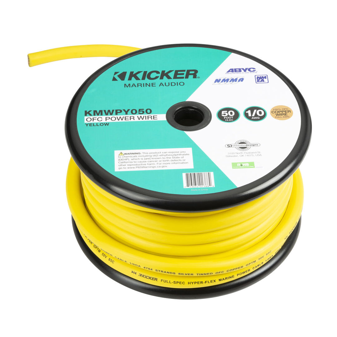 Kicker KMWPY050, Marine 1/0 AWG Power Wire, 50Ft, Yellow (47KMWPY050)