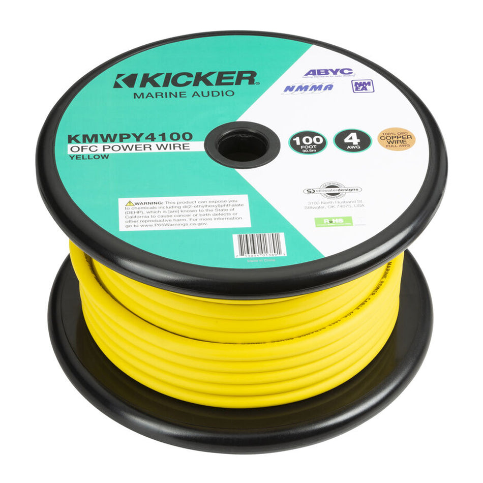 Kicker KMWPY4100, Marine 4 AWG Power Wire, 100Ft, Yellow (47KMWPY4100)