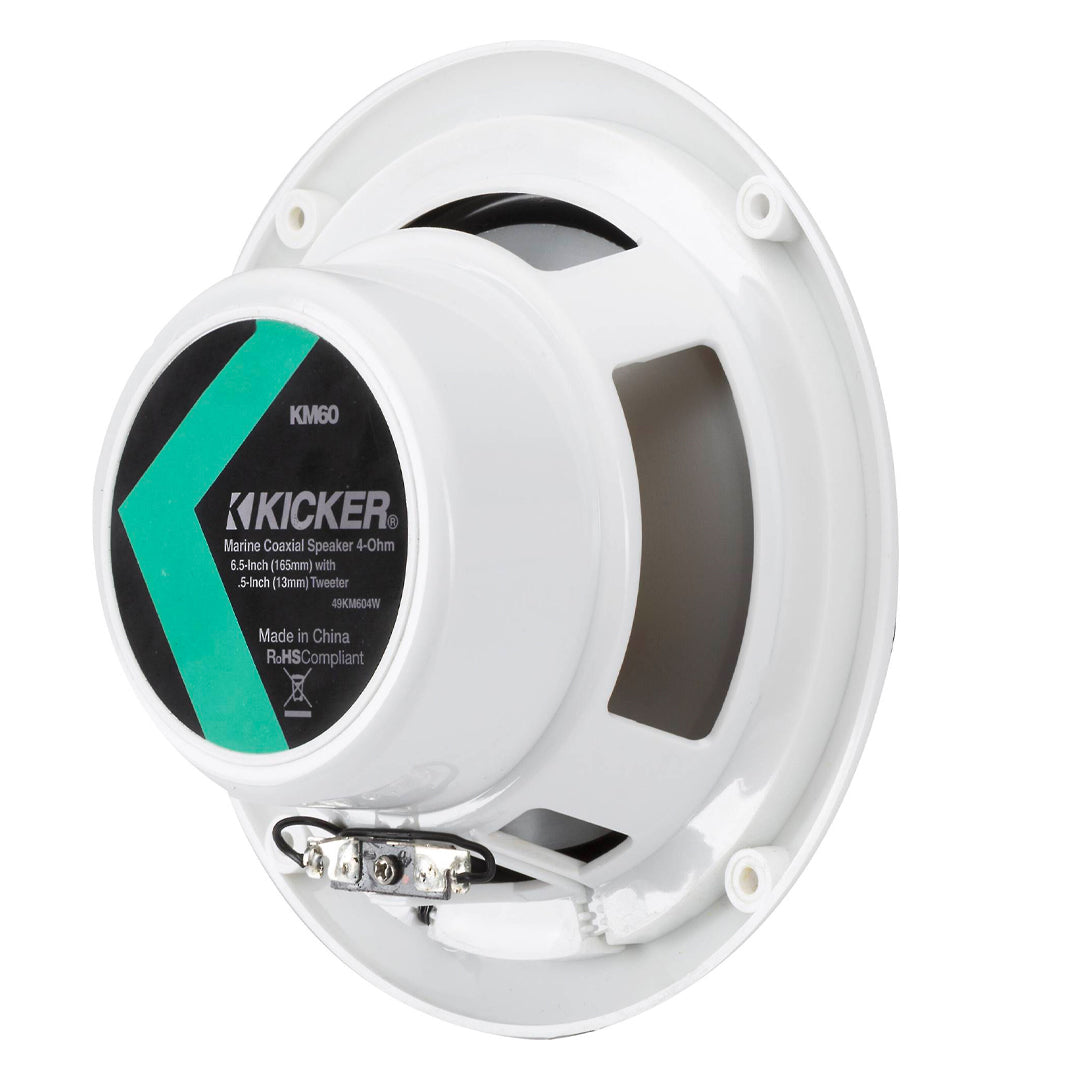 Kicker KM604W, KM Series 6.5" 2-Way 4-Ohm Marine Coaxial Speakers, White (49KM604W)