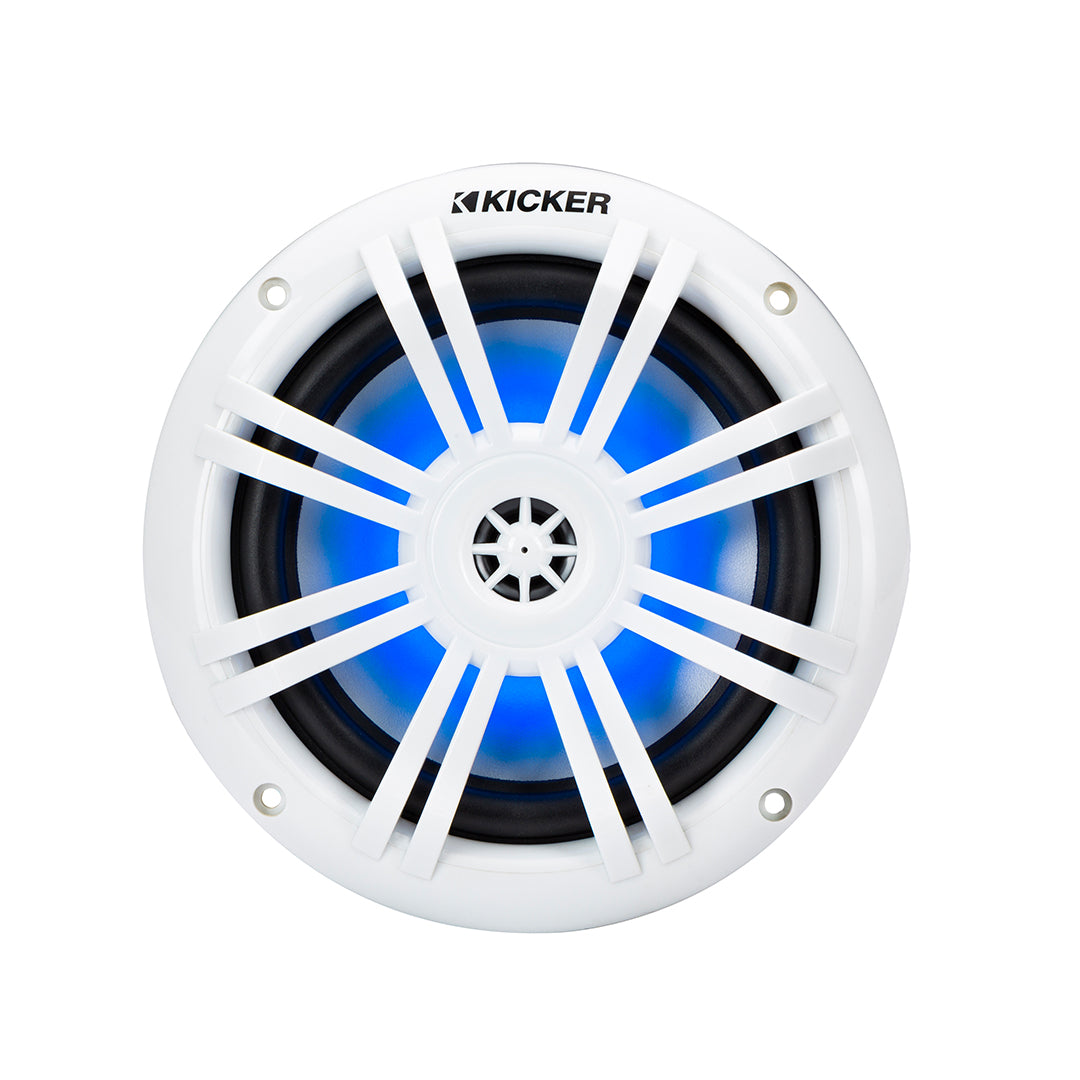 Kicker KM604WL, KM 6.5" 2-Way Coaxial Marine Speakers White w/ Blue LED (49KM604WL)