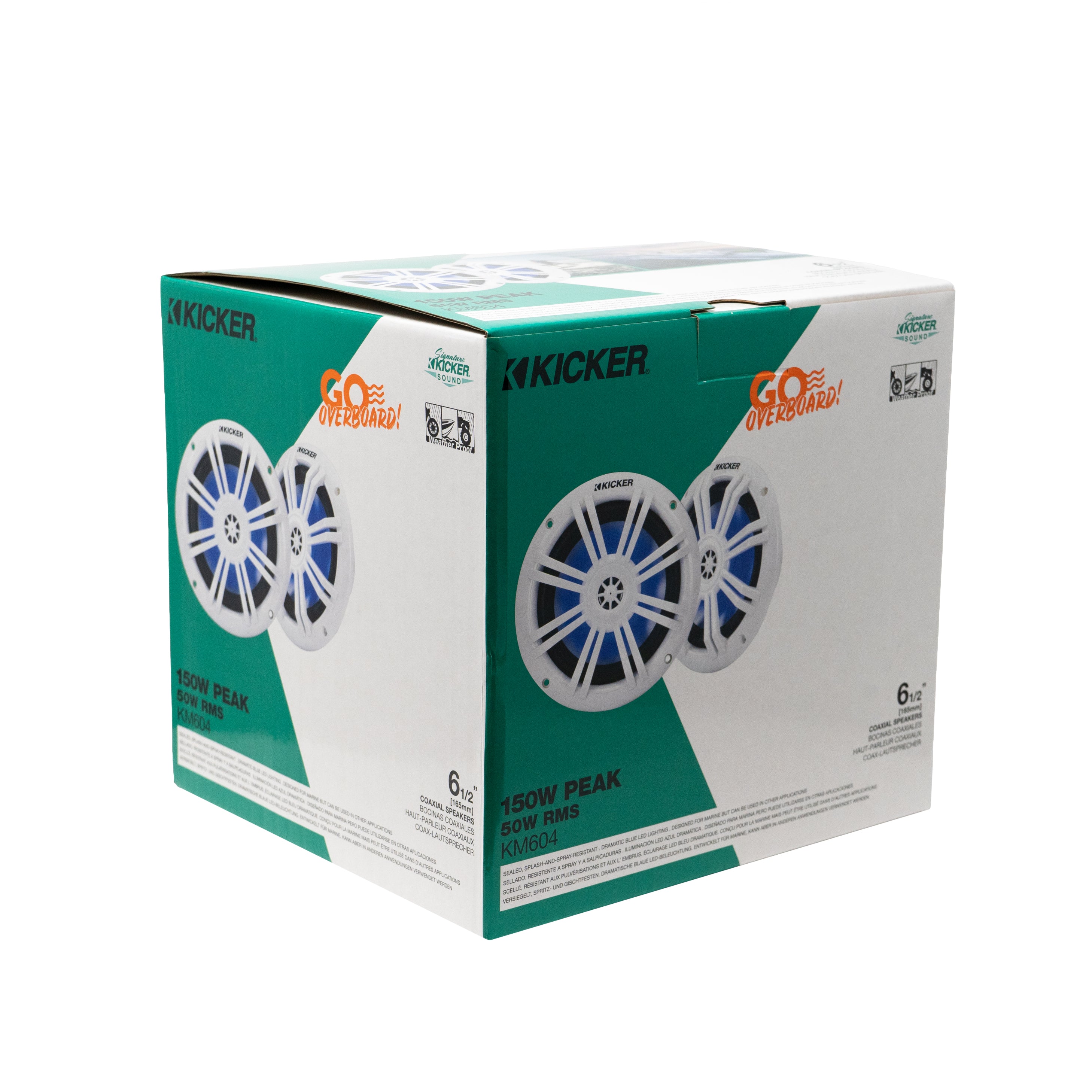 Kicker KM604WL, KM 6.5" 2-Way Coaxial Marine Speakers White w/ Blue LED (49KM604WL)