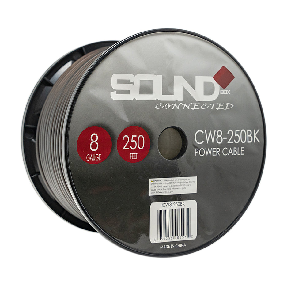 SoundBox CW8-250BK, 8 Gauge 250' CCA Amplifier Power / Ground Wire Spool, Black