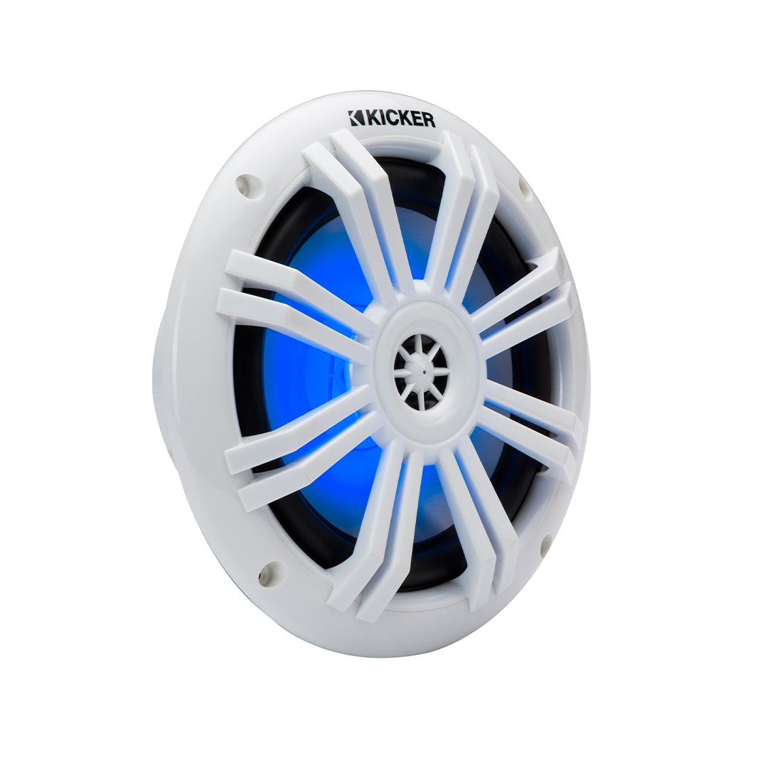 Kicker KM604WL, KM 6.5" 2-Way Coaxial Marine Speakers White w/ Blue LED (49KM604WL)