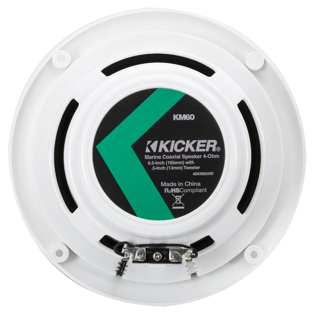 Kicker KM604W, KM Series 6.5" 2-Way 4-Ohm Marine Coaxial Speakers, White (49KM604W)