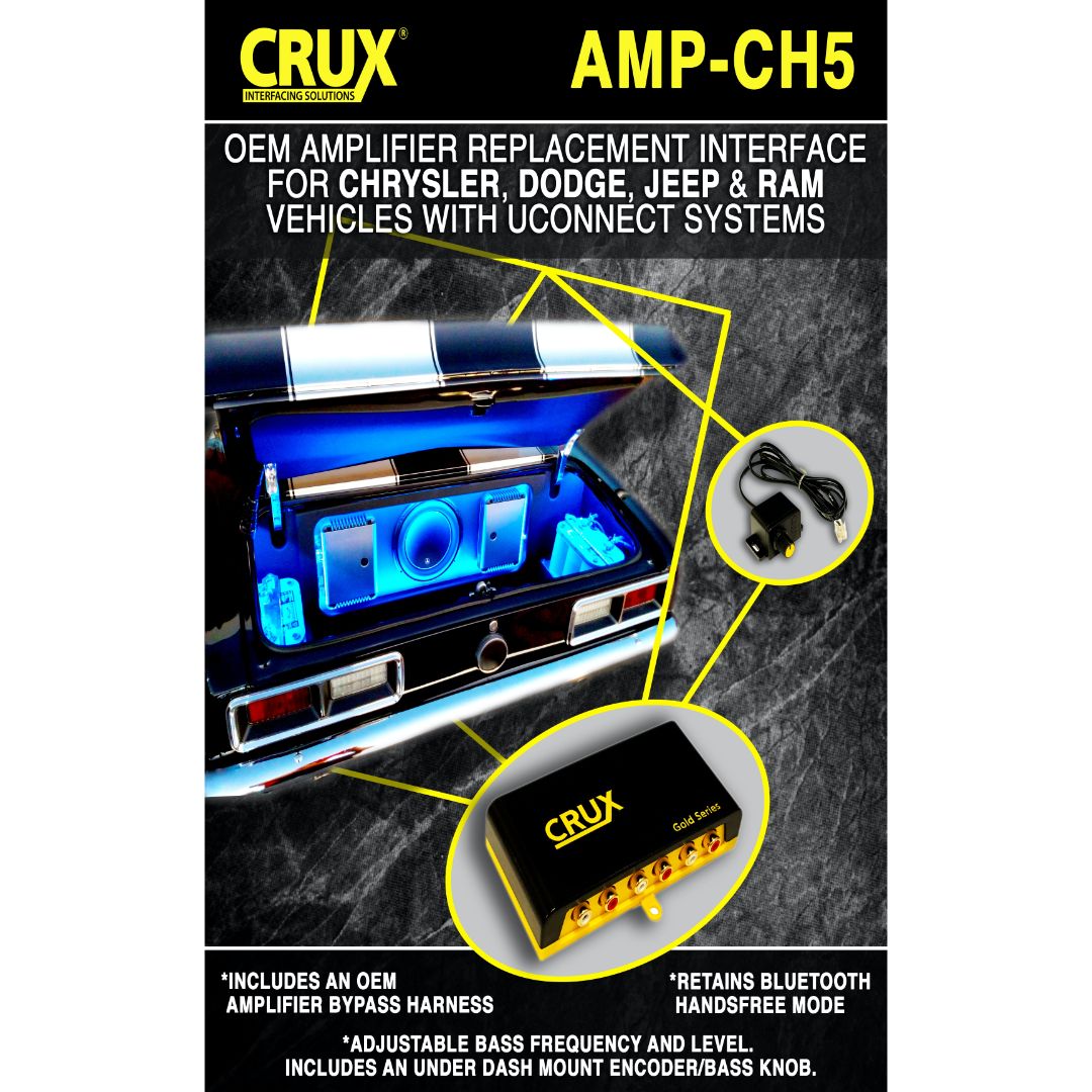 Crux AMP-CH5, OEM Amplifier Replacement OEM Amplifier Replacement Interface for Chrysler, Dodge, Jeep & RAM Vehicles with Uconnect Systems