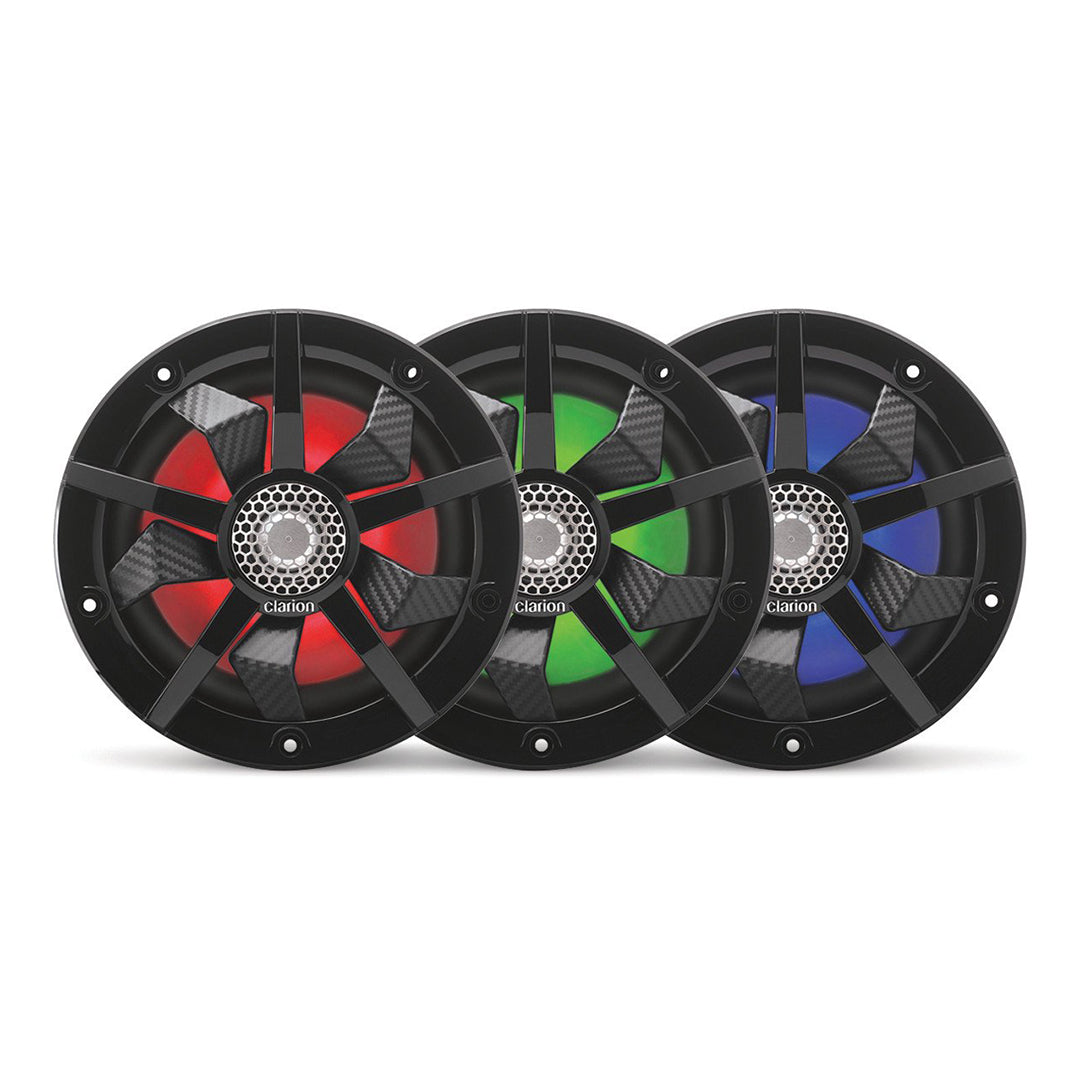 Clarion CM1623RL, 6.5" 2-way Marine Speakers w/ RGB illumination Includes Black & Silver Grilles