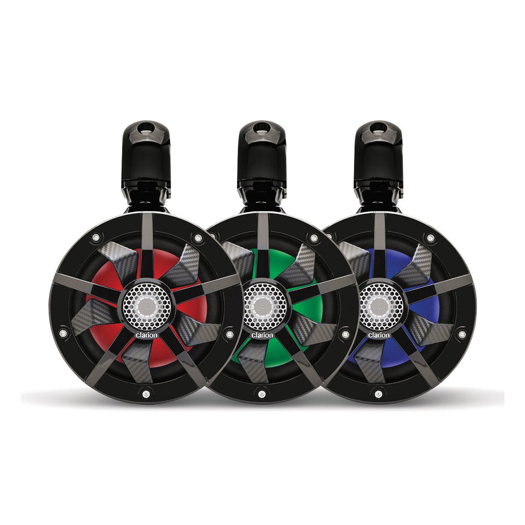 Clarion CM1624TB, 6.5" Black 2-way Marine Tower Speakers w/ RGB illumination