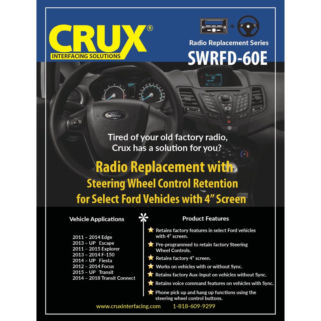 Crux SWRFD-60E, Radio Replacement with SWC Retention for Select Ford Vehicles with 4" Screen]