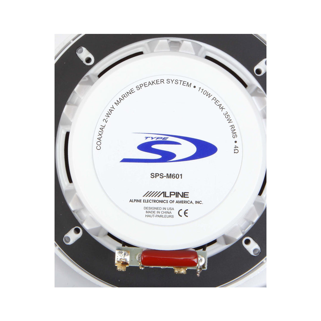 Alpine SPS-M601, S Series Marine 6" 2-Way Coaxial Speaker, 110 Watts Peak Power (Silver Grille)