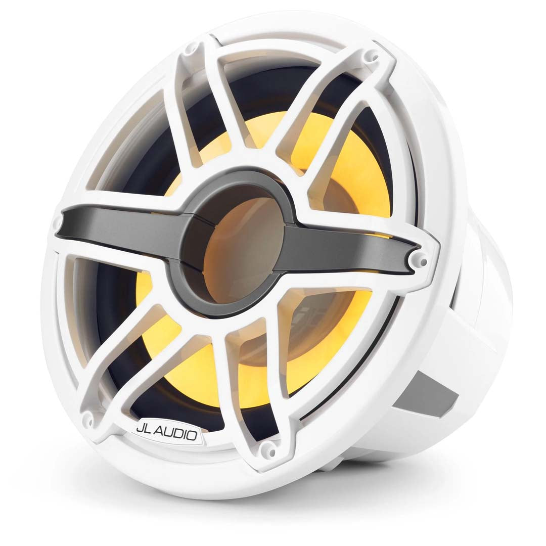 JL Audio M7-12IB-S-GWGW-I-4, 12" Infinite Baffle Marine Subwoofer - Sport Gloss White Grille w/ RGB LED Lighting, 600W