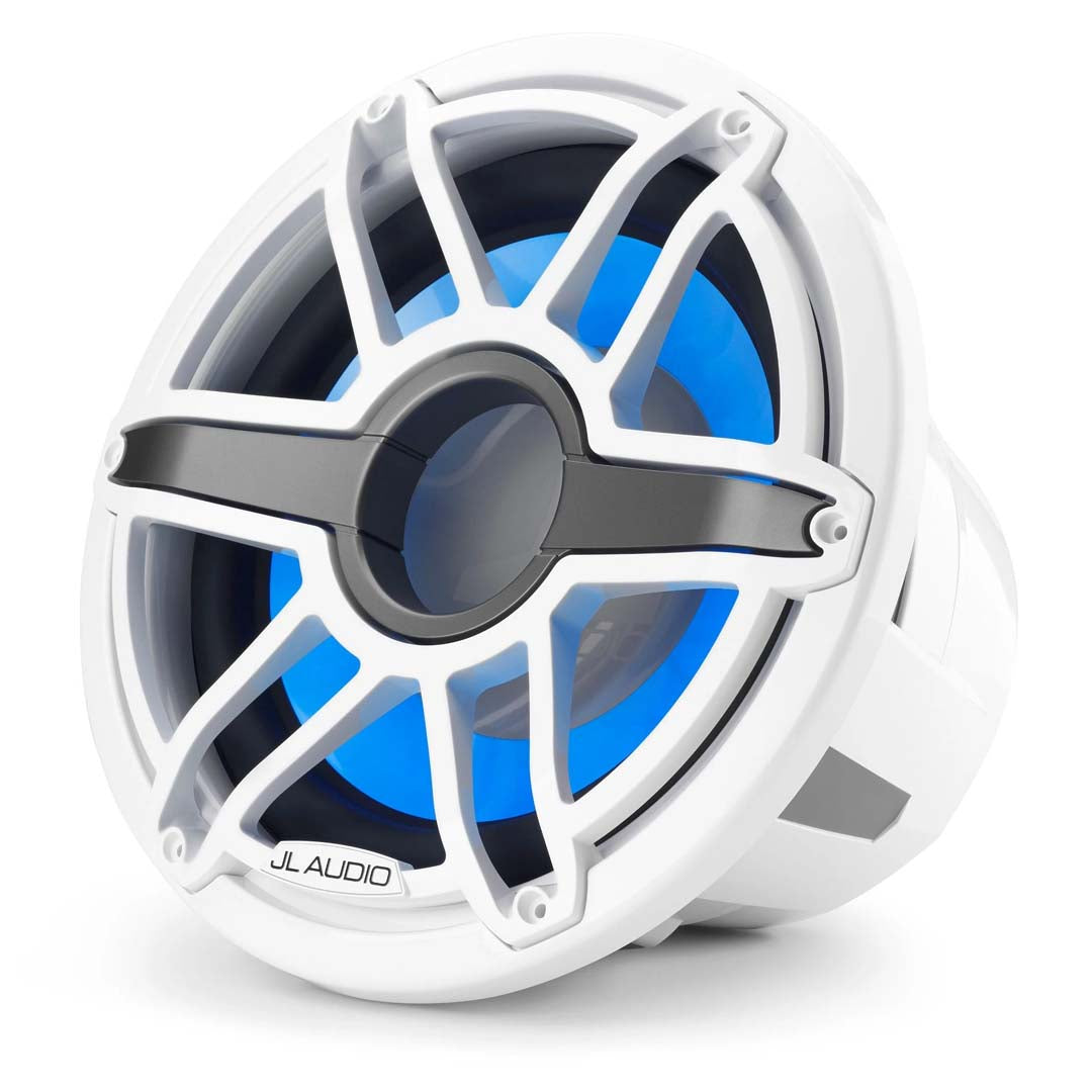 JL Audio M7-12IB-S-GWGW-I-4, 12" Infinite Baffle Marine Subwoofer - Sport Gloss White Grille w/ RGB LED Lighting, 600W