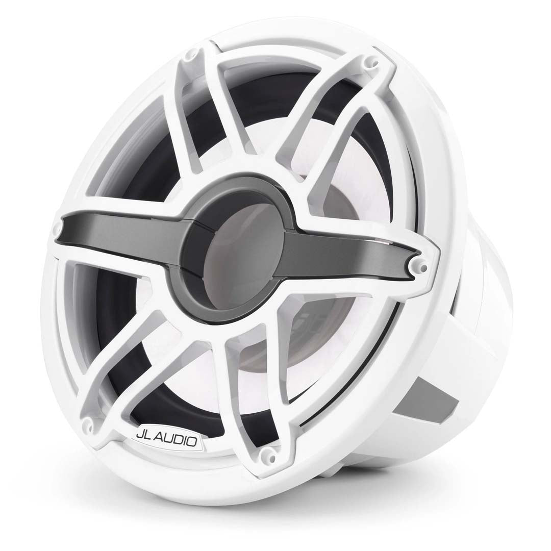 JL Audio M7-12IB-S-GWGW-I-4, 12" Infinite Baffle Marine Subwoofer - Sport Gloss White Grille w/ RGB LED Lighting, 600W
