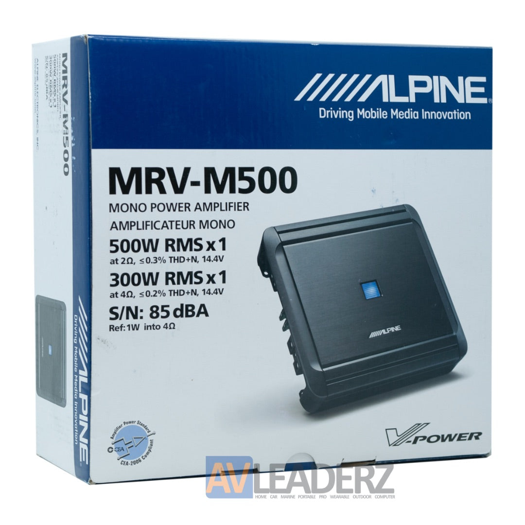 Alpine MRV-M500, V Power Mono Class-D Car Subwoofer Amplifier - 500 Watts