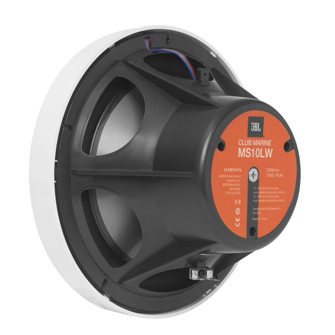 JBL MS10LW, Club Series Marine 10" Mulit-element Marine Subwoofer w/ RGB Lighting - 250W (White)