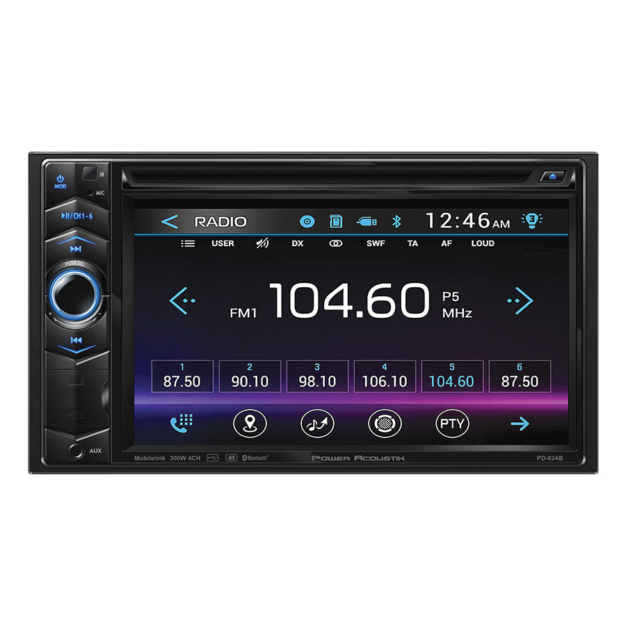 Power Acoustik PD-624B , 2-DIN Source Unit w/ Bluetooth & 6.2" LCD
