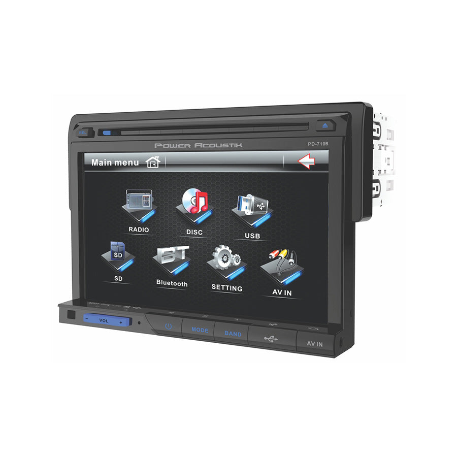 Power Acoustik PD-710B, 1-DIN Source Unit w/ Bluetoth & Deta Channelable 7" LCD