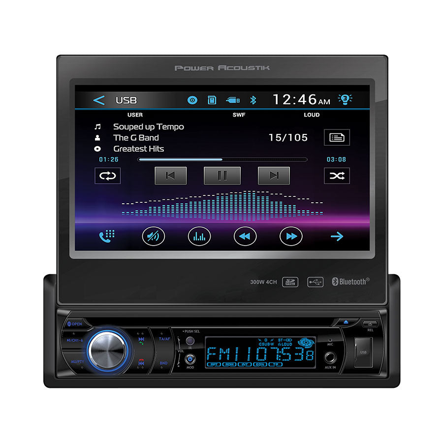 Power Acoustik PD-724B , 1-DIN Source Unit w/ Bluetooth & Motorized 7" LCD