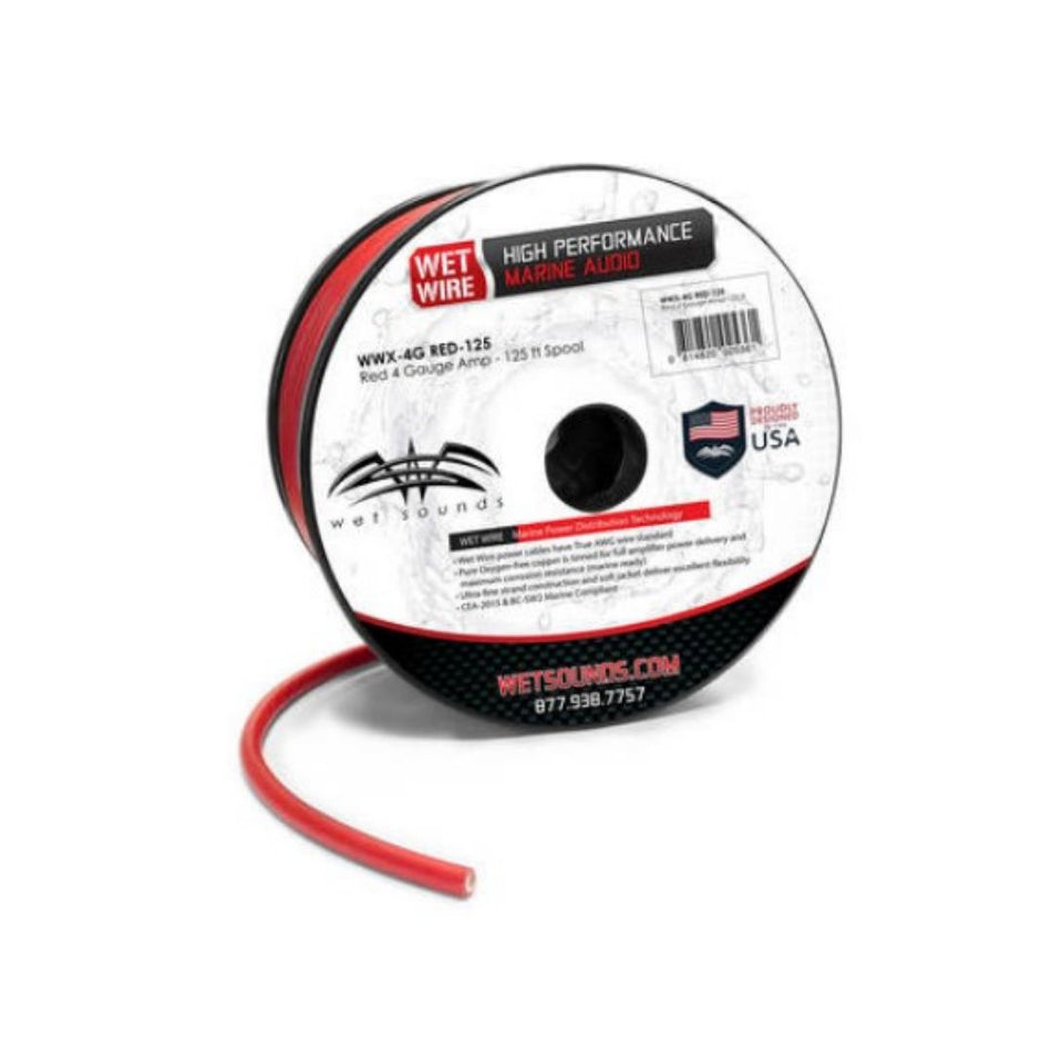 Wet Sounds WWX-4 RED-125, Red Frosted 4 TRUE AWGGauge Amp Wire - 125ft Spool