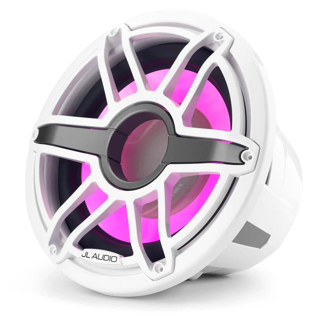 JL Audio M7-12IB-S-GWGW-I-4, 12" Infinite Baffle Marine Subwoofer - Sport Gloss White Grille w/ RGB LED Lighting, 600W
