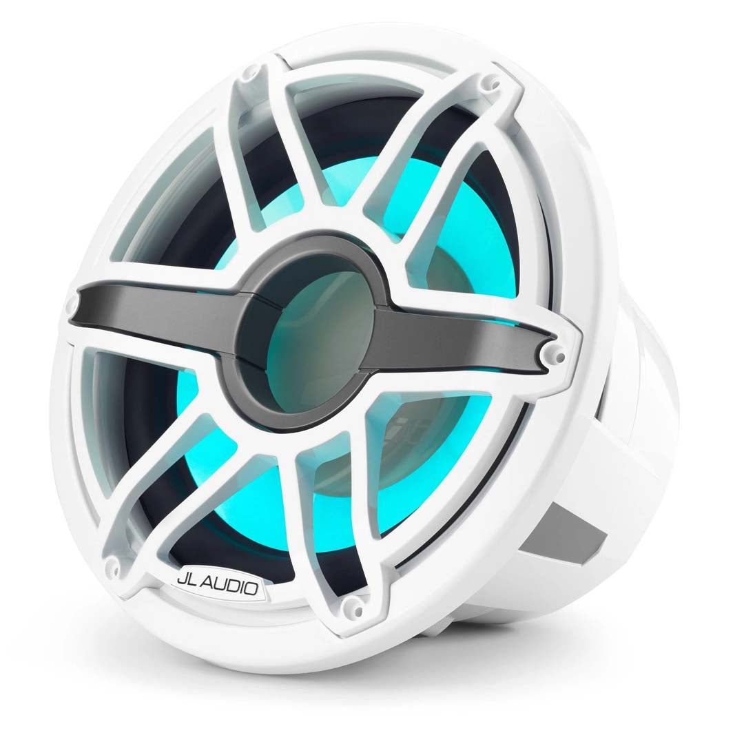 JL Audio M7-12IB-S-GWGW-I-4, 12" Infinite Baffle Marine Subwoofer - Sport Gloss White Grille w/ RGB LED Lighting, 600W