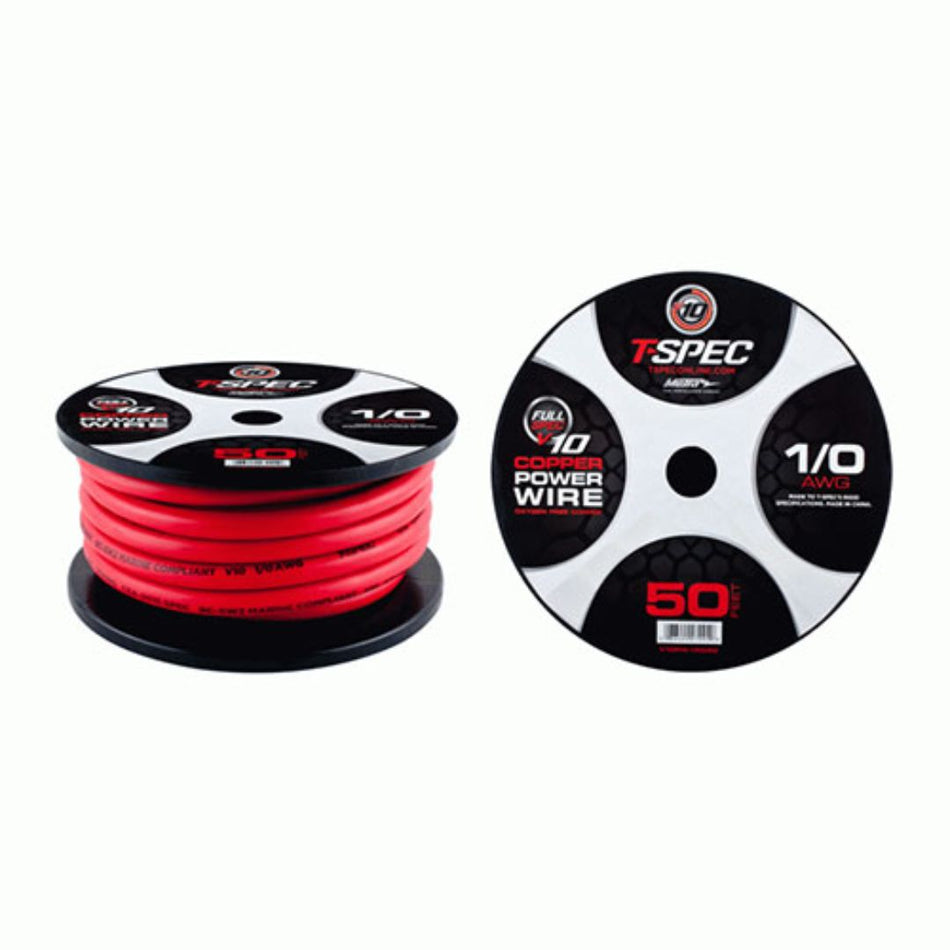T-Spec V10PW-1RD50, 1-0 AWG  50Ft Matte Red OFC Power Wire - V10 Series