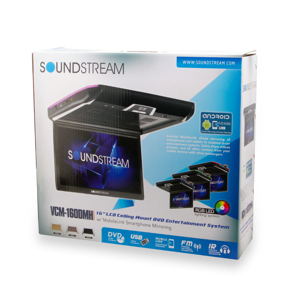 Soundstream VCM-160DMH, 16" Ceiling Mount DVD Entertainment. Sys., Mobile Link, RGB Lights, 3 Color Changeable