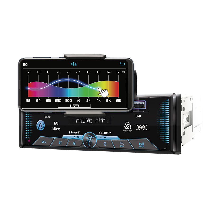 Soundstream VM-26BPW, 1-DIN Digital Audio Head Unit, USB/SD, Bluetooth, Phone Holder w/APP & Wireless Charging