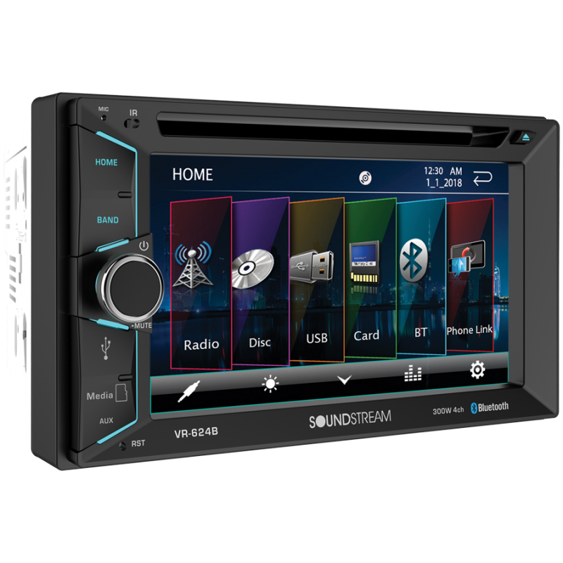 Soundstream VR-624B, 2-DIN AptiX Source Unit w/ Bluetooth, & 6.2" LCD