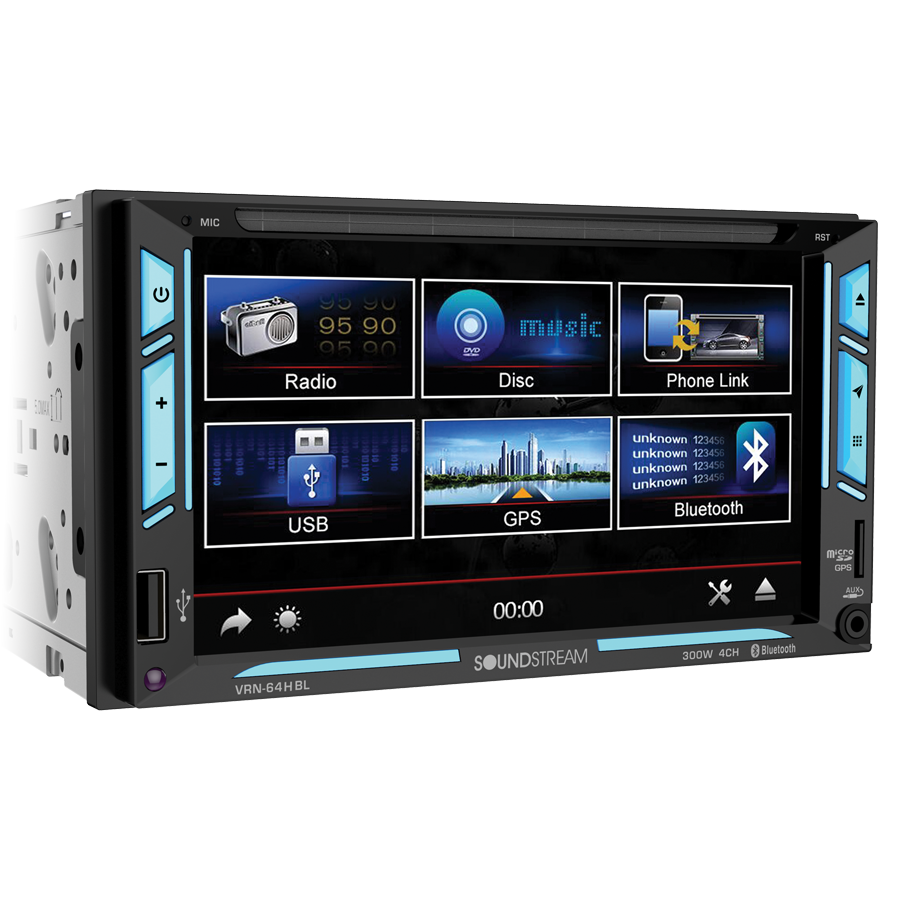Soundstream VR-64HBL, 2-DIN AptiX Source Unit w/ PhoneLink, Bluetooth, & 6.2" LCD, RGB Light Strips