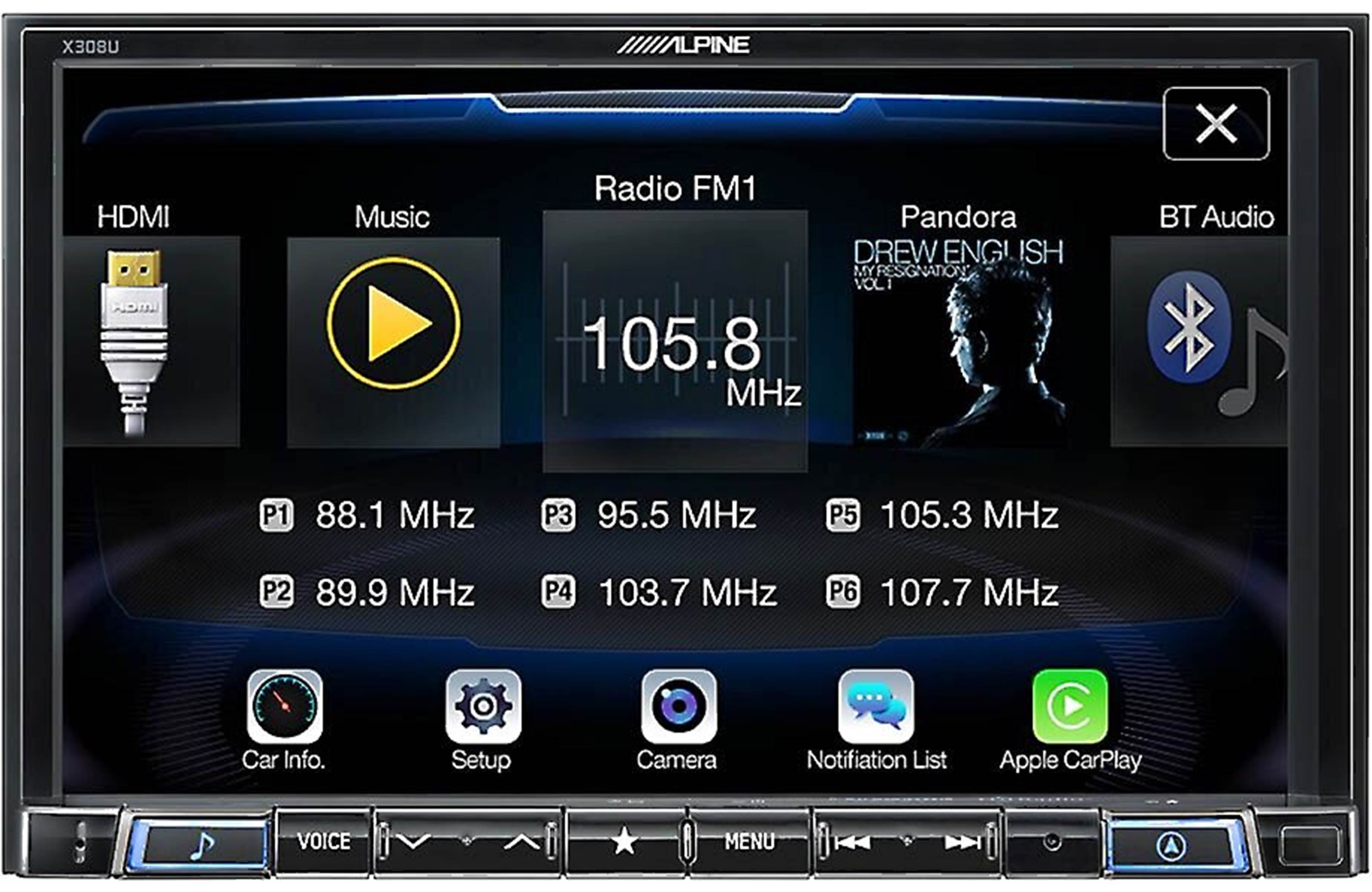 Alpine X308U, 8" Mech-less Navigation Receiver w/ CarPlay & Android Auto (OB)