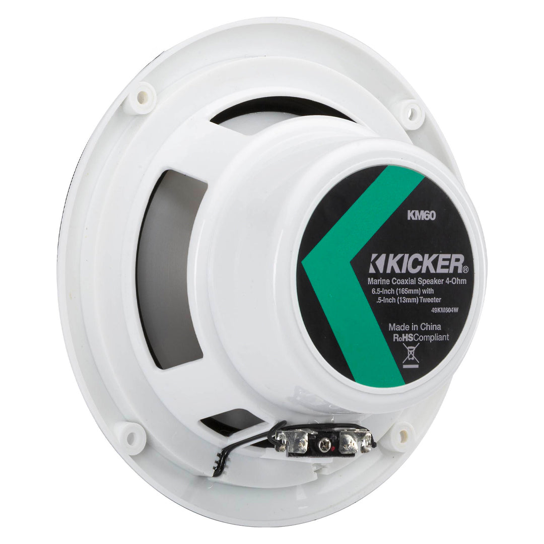 Kicker KM604W, KM Series 6.5" 2-Way 4-Ohm Marine Coaxial Speakers, White (49KM604W)