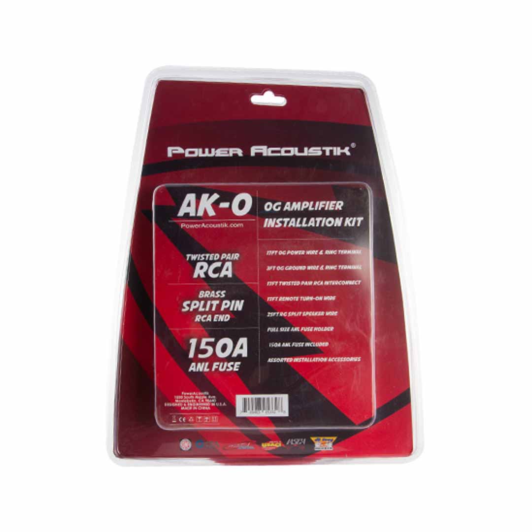 Power Acoustik AK-0, 0 Gauge Amp Wire Kit w/17ft RCA & 200A ANL Fuse