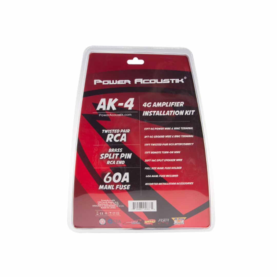 Power Acoustik AK-4, 4 Gauge Amp Wire Kit w/17ft RCA & 120A MANL Fuse