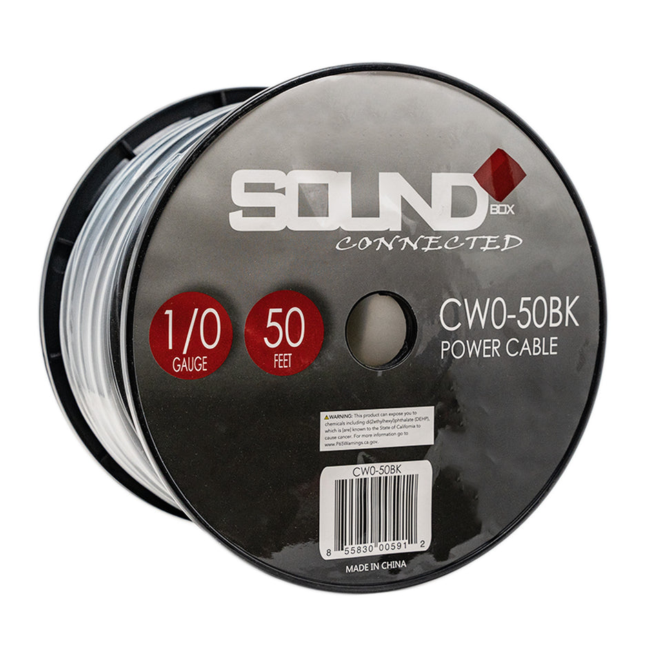 SoundBox CW0-50BK, 0 Gauge 50' CCA Amplifier Power / Ground Wire Spool, Black