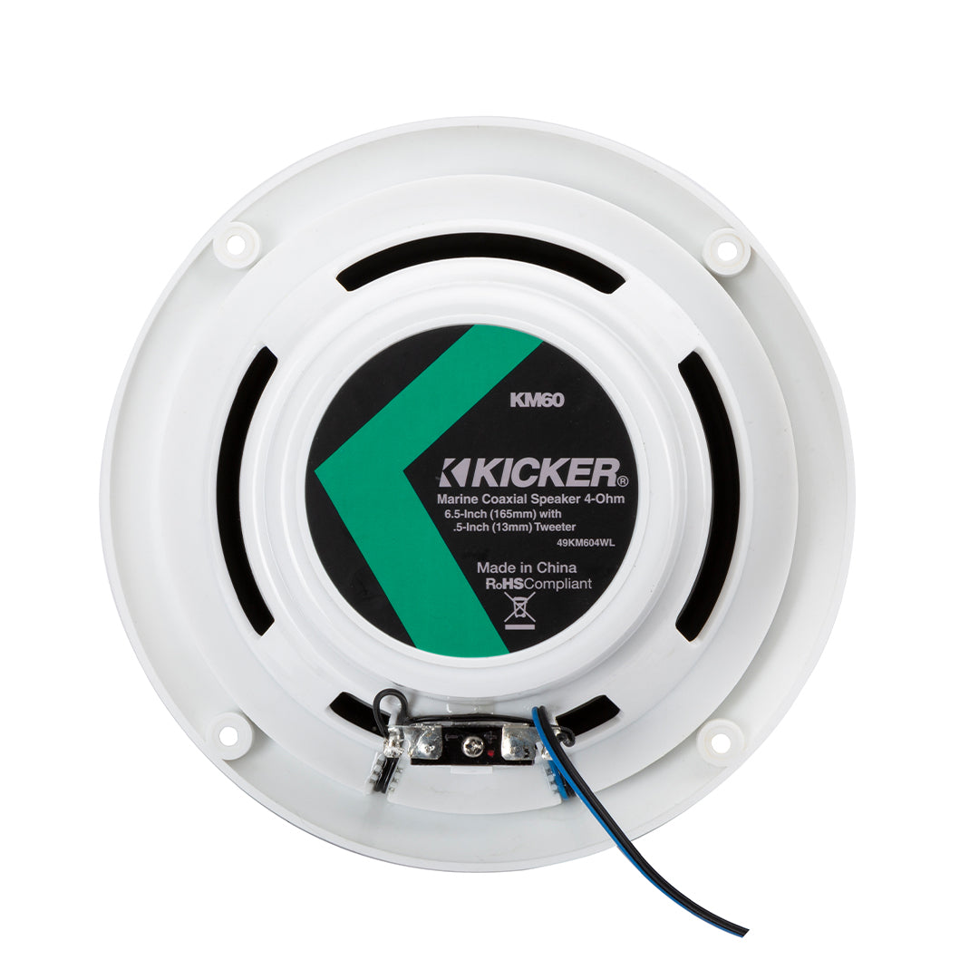 Kicker KM604WL, KM 6.5" 2-Way Coaxial Marine Speakers White w/ Blue LED (49KM604WL)