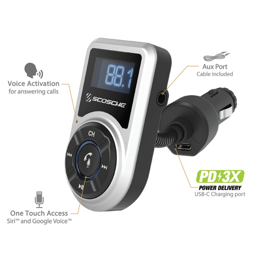 Scosche BTFMSR-SP1, Bluetooth FM Transmitter w/ USB Port For Mobile Devices