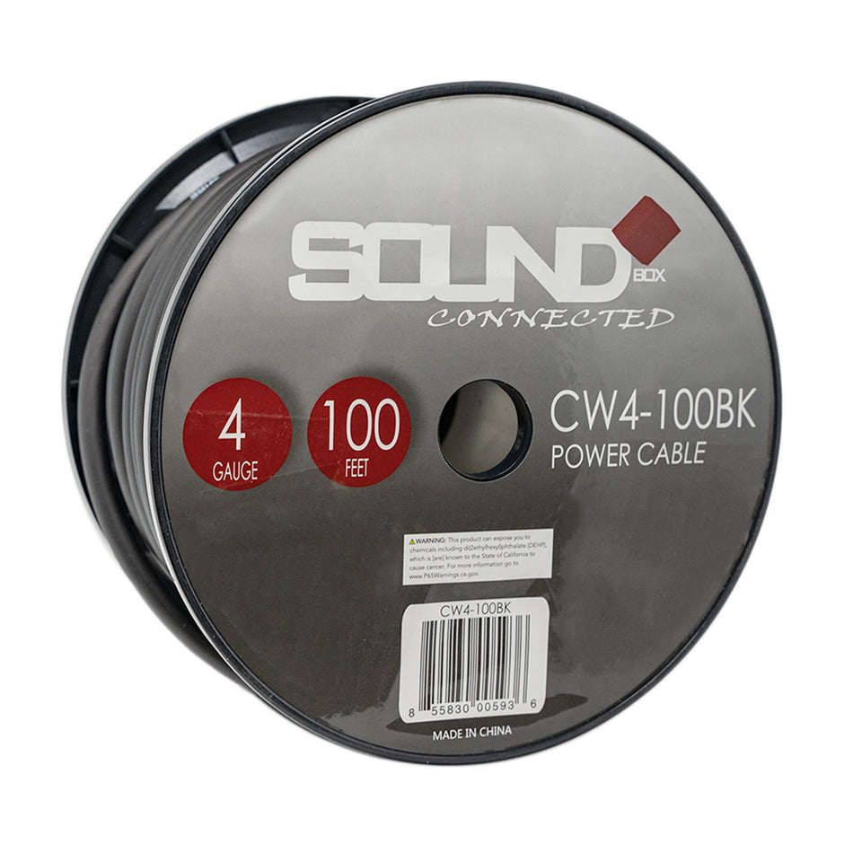 SoundBox CW4-100BK, 4 Gauge 100' CCA Amplifier Power / Ground Wire Spool, Black