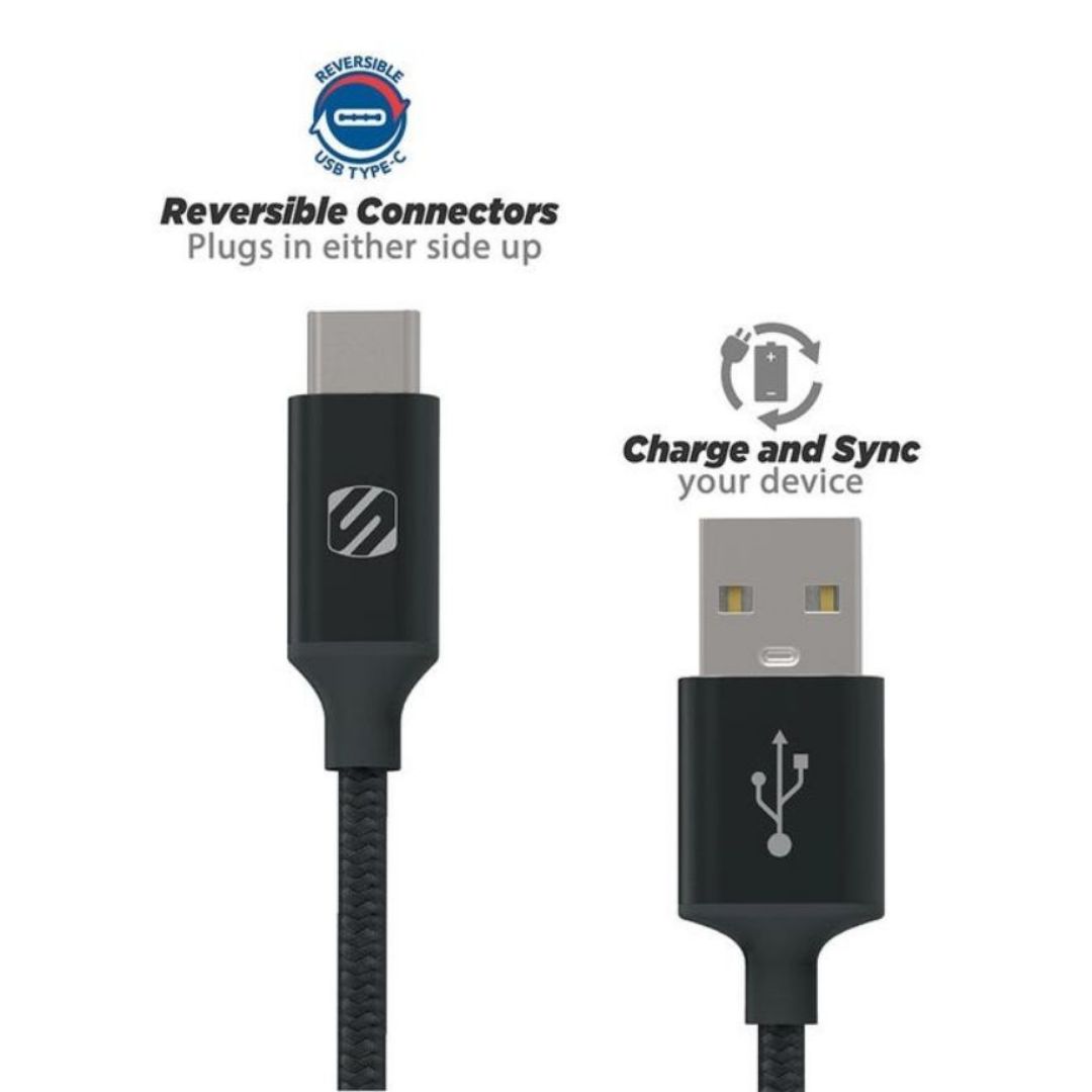 Scosche CAB4SR, USB A to C Braided 4 Foot (Silver)