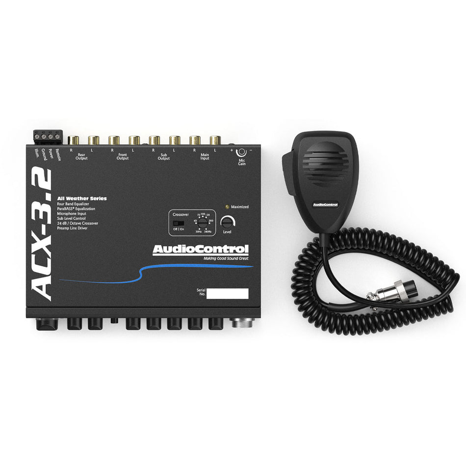 AudioControl ACX-3.2, 4 Band Stereo Graphic All Weather Equalizer & Crossover w/ Paging Mic