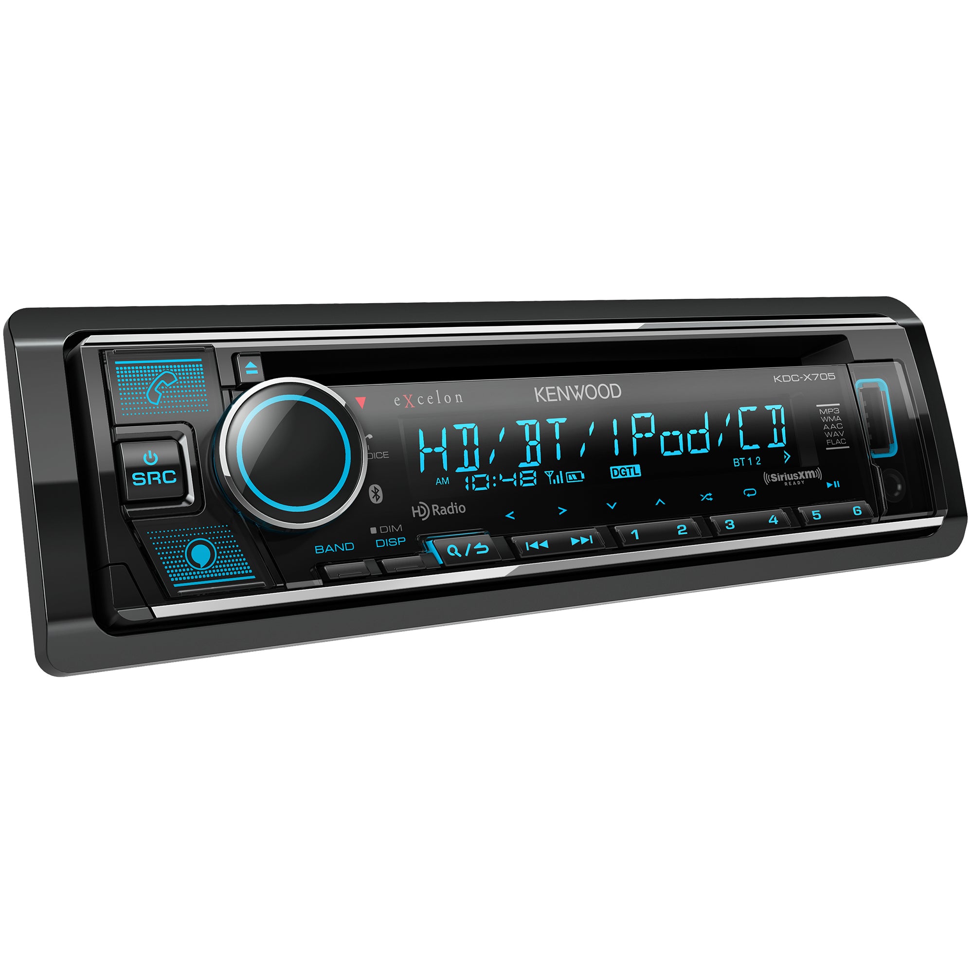 Kenwood KDC-X705, eXcelon Single DIN AM/FM/CD Receiver w/ Bluetooth & HD Radio