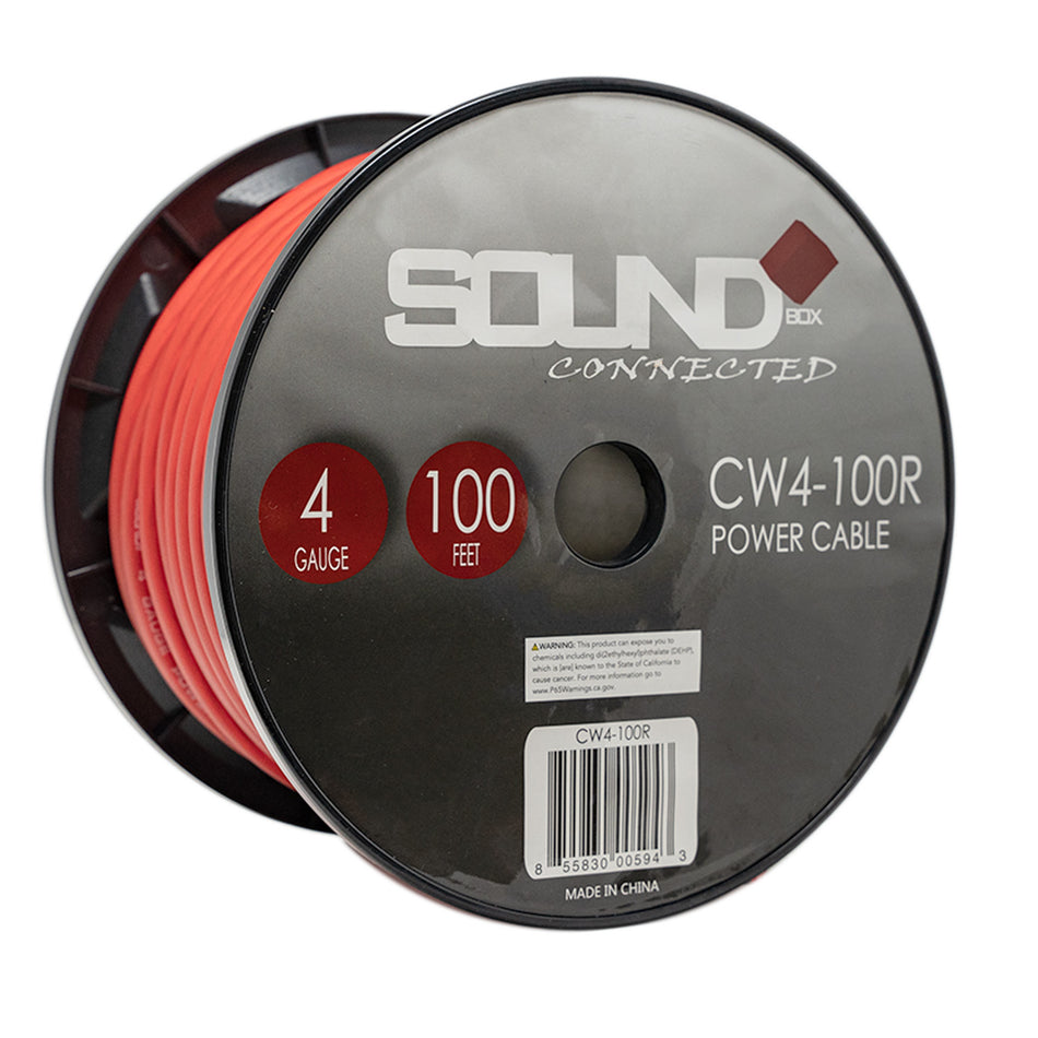 SoundBox CW4-100R, 4 Gauge 100' CCA Amplifier Power / Ground Wire Spool, Red