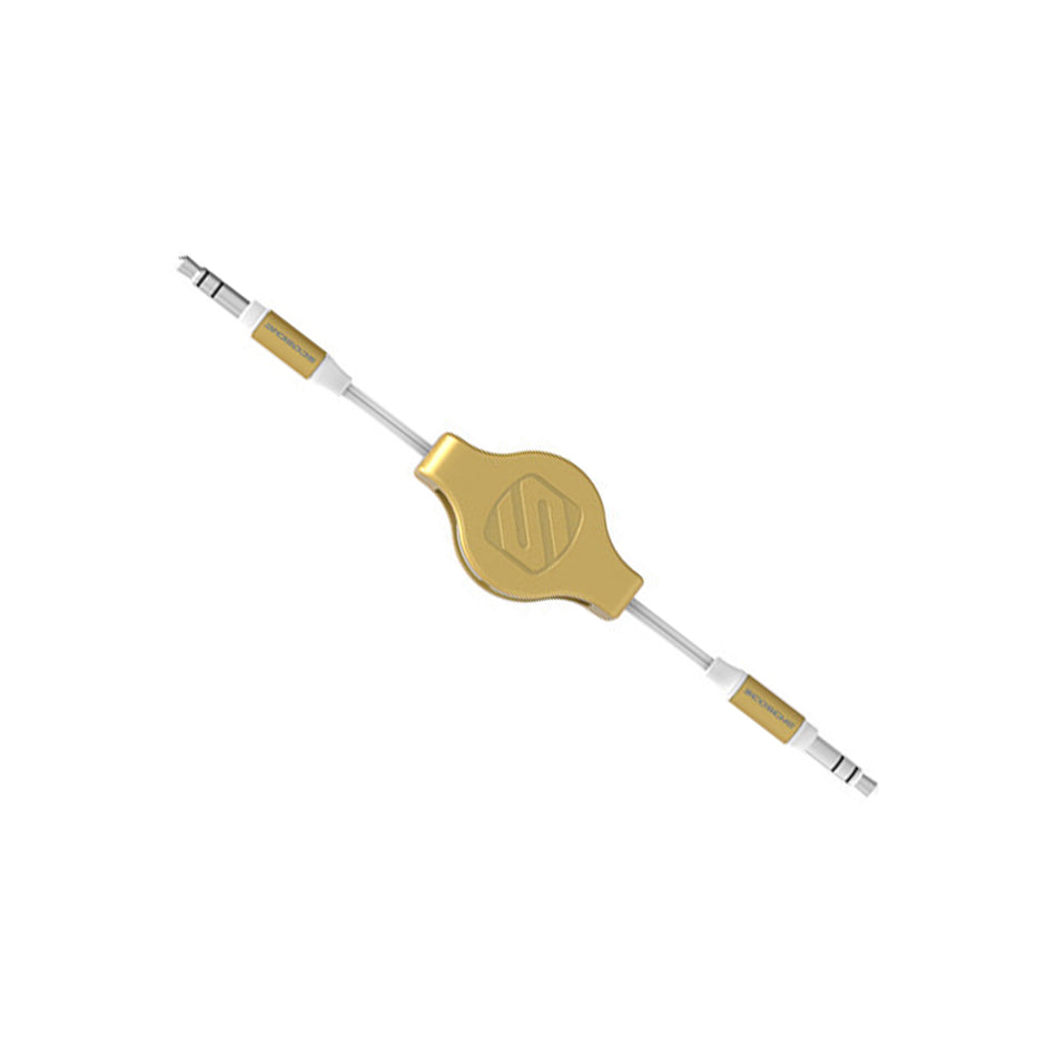 Scosche IU3.5RCGD, Metallic Color Retractable 3.5mm Auxiliary Audio Cable (White/Gold)