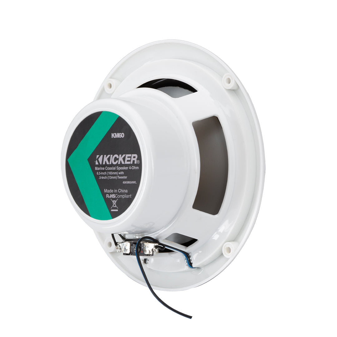 Kicker KM604WL, KM 6.5" 2-Way Coaxial Marine Speakers White w/ Blue LED (49KM604WL)