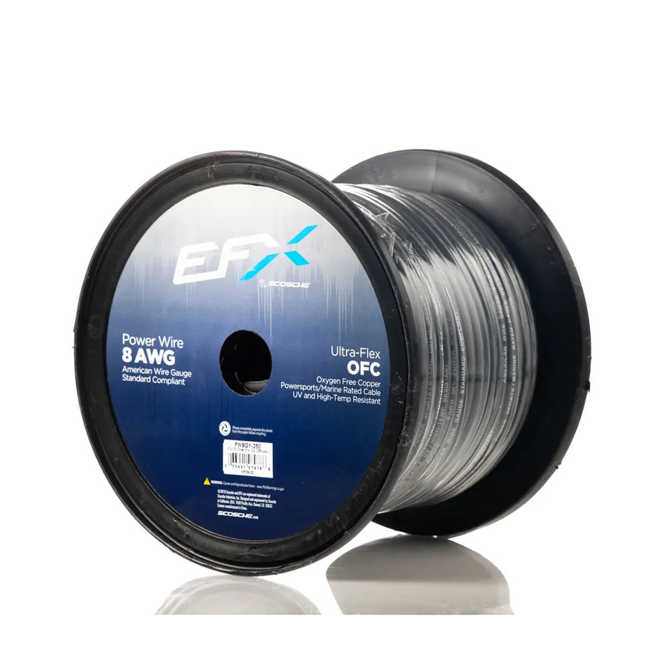 EFX by Scosche PW8GY-250, 8GA OFC Power Wire, Gray (250ft spool)