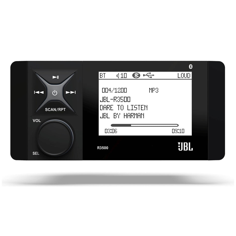 JBL R3500, AM/FM, 4 Channel High Power Bluetooth Marine Receiver w/ Monochrome Screen
