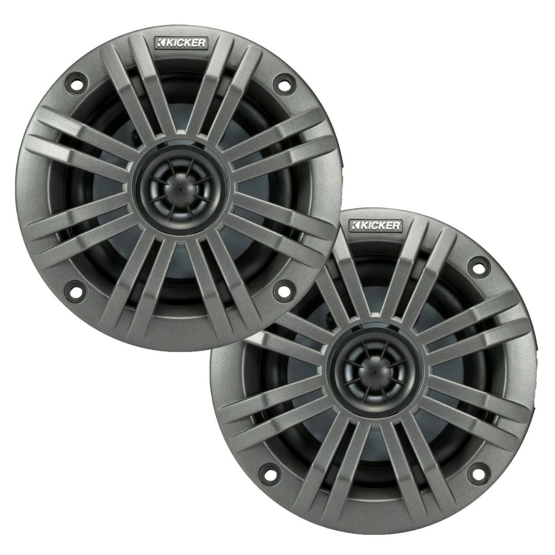 Kicker KM44, KM 4" Marine Coaxial Speakers w/ 1/2- Inch (13mm) Tweeters, Charcoal and White, 4 Ohm (45KM44)