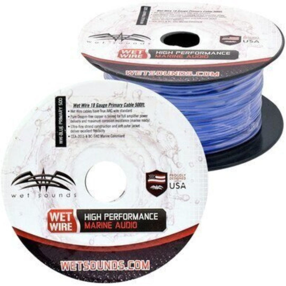 Wet Sounds WW-BLUE PRIMARY 500, Blue 18 gauge Remote Primary Wire - 500ft Spool
