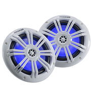 Kicker KM604WL, KM 6.5" Marine Coaxial Speakers w/ 1/2" (13mm) Tweeters, White, 4-Ohm) w/ Blue LED (45KM604WL)