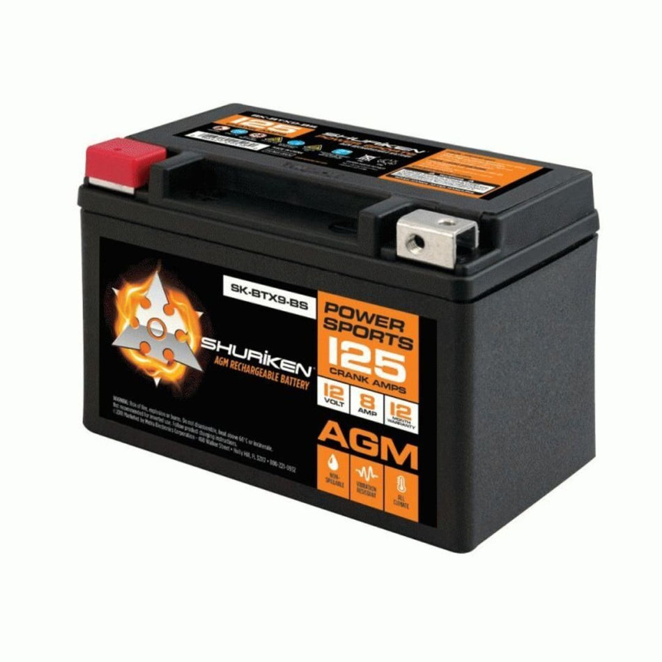 Shuriken SK-BTX9-BS, 125 Crank AMPS 8AMP Hours AGM Battery