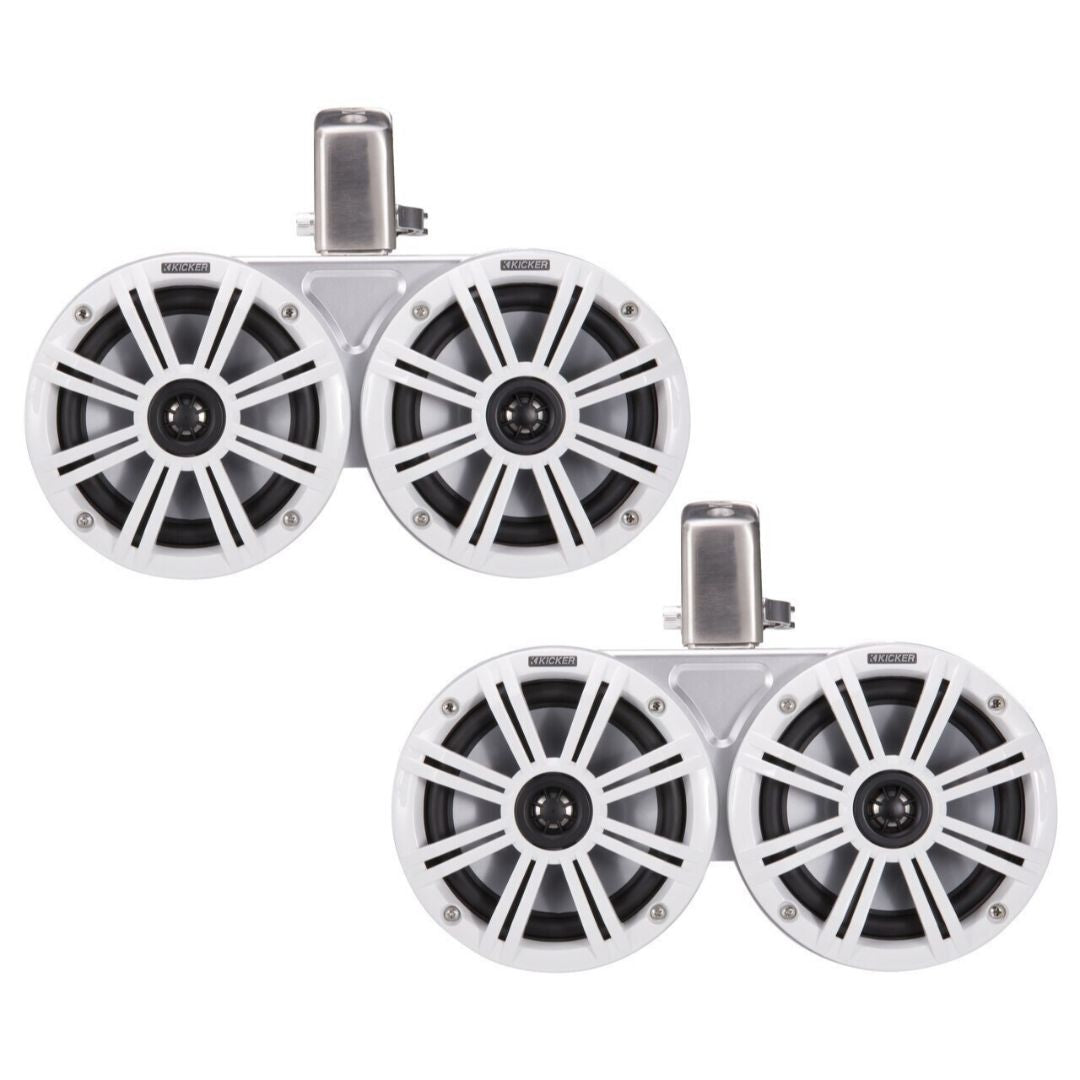 Kicker KMTDC65W, KMTC65 (165mm) Loaded Marine Dual Cans with 45KM654L speaker pairs; white grill on white can (45KMTDC65W)